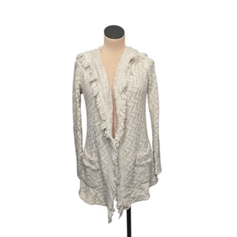 Angel of‎ the North Sweater Womens XS Hooded Fringe Boho Cardigan Knit Pockets
